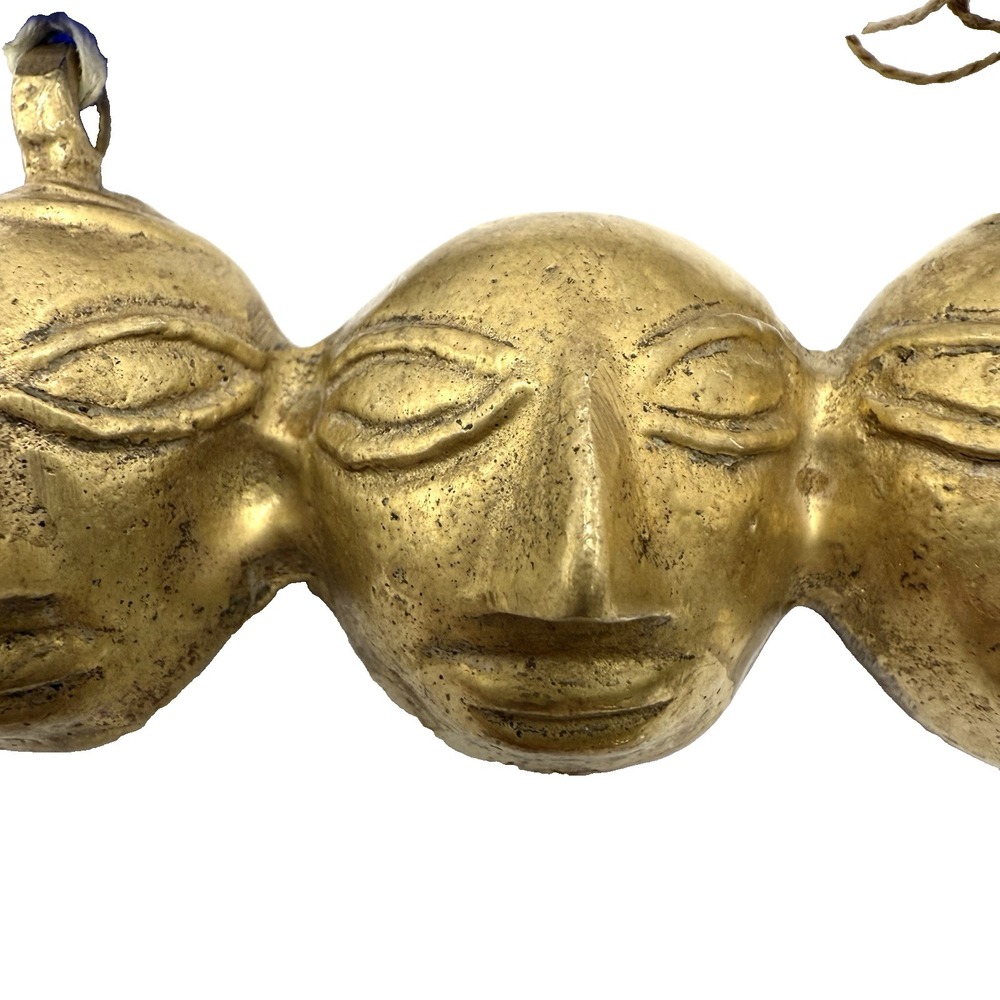 Vintage BRASS FACE MASK Pendant Necklace Warrior Tribal Glass Beads Fight Blue - Picture 4 of 10